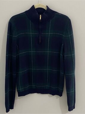 Chaps Men's Black Watch Plaid Quarter-Zip Pullover Knit Sweater - Size Large